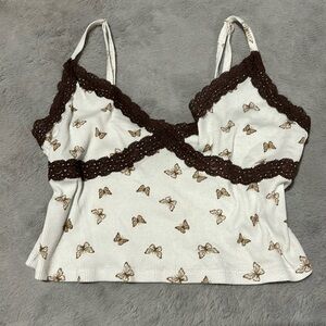 Brown butterfly and lace tank top